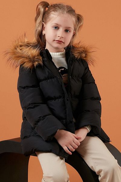Lela Hooded Coat with Faux Fur Collar and Pockets Girls' Coat 6028720
