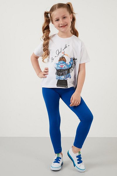 Lela Tricou cu detaliu cu ciucuri imprimat din bumbac cu decolteu rotund Tricou pentru fete 6211020