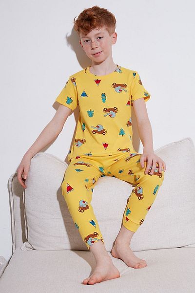 Lela Patterned 100% Cotton Crew Neck Pajama Set Boy's Pajama Set6651001