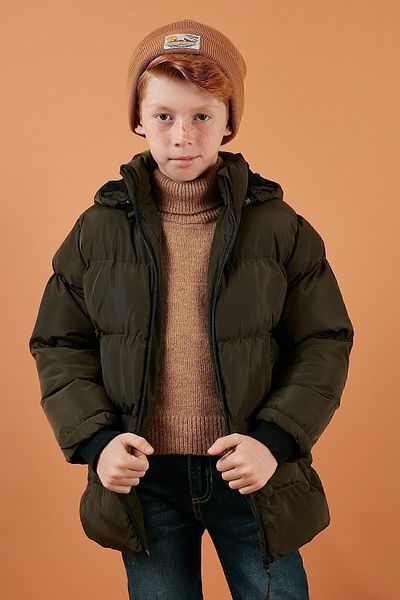 Lela Παλτό Puffer Boy's Coat με βελούδινη επένδυση, αφαιρούμενη κουκούλα, 5763038