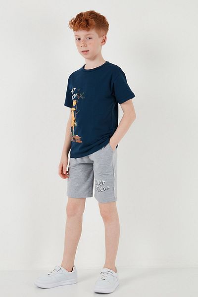 Lela Cotton Regular Fit Crew Neck Shorts Top and Bottom Set Boy's Suit6212009