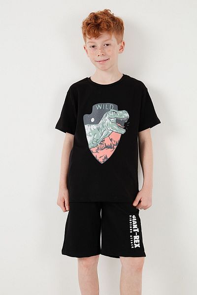Lela Cotton Regular Fit Crew Neck Shorts Top and Bottom Set Boy's Suit6212018