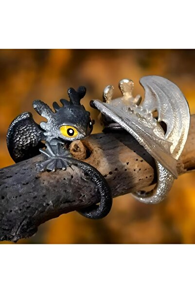 zkintteligent İki Renk Yüzük Çocuklar Için Gümüş Ve Siyah Renk Ejderha Yüzükl...