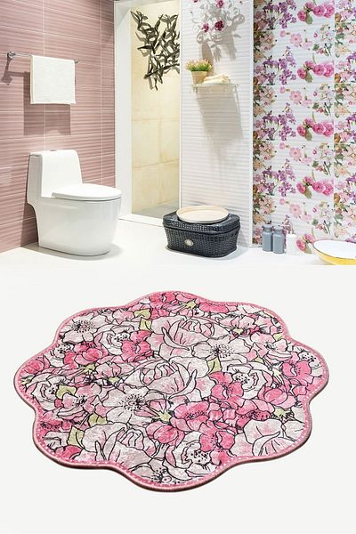 Chilai Home Rosa Pink Shape 100 cm Bathroom Mat Toilet Seat Set Djth