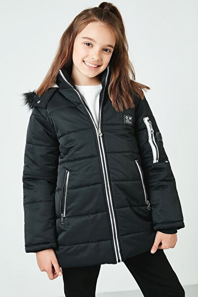 Lela Yakası Suni Kürklü Kapüşonlu Cepli Mont Kız Çocuk MONT 6035054