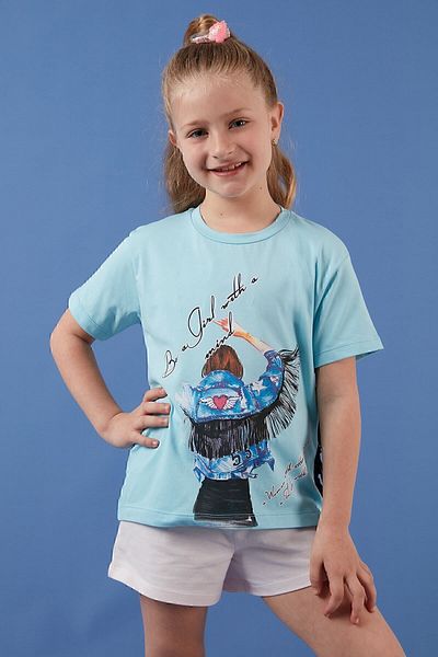 Lela Tricou cu detaliu cu ciucuri imprimat din bumbac cu decolteu rotund Tricou pentru fete 6211020