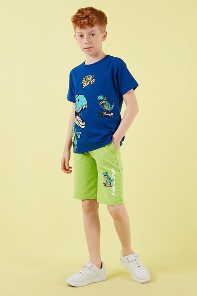 Lela Cotton Regular Fit Crew Neck Shorts Top and Bottom Set Boy's SET6212013