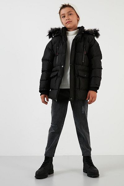 Lela Plush Lined Removable Hooded Winter Coat with Pockets Boys' Coat 5760022