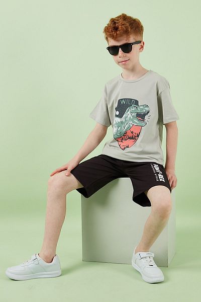 Lela Cotton Regular Fit Crew Neck Shorts Top and Bottom Set Boy's Suit6212018