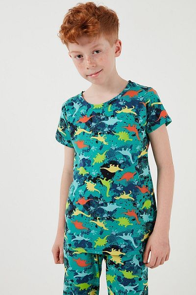 Lela Patterned 100% Cotton Crew Neck Pajama Set Boy's Pajama Set6651003
