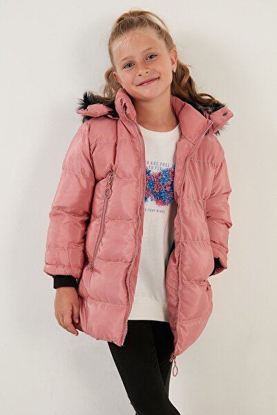 Lela Plush Lined Faux Fur Collar Removable Hooded Winter Girl's Coat 5766038