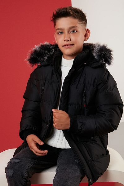 Lela Plush Lined Removable Hooded Winter Coat with Pockets Boys' Coat 5760022