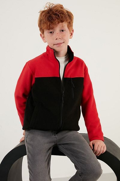 Lela Soft Textured Zippered Color Block Stand Collar Pocket Fleece Unisex Children's Fleece 5905001