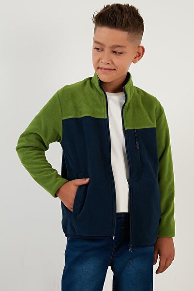 Lela Yumuşak Dokulu Fermuarlı Renk Bloklu Dik Yaka Cepli Polar Unisex Çocuk Polar 5905001
