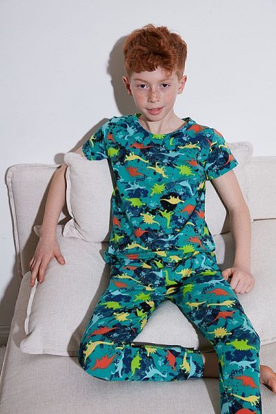 Lela Patterned 100% Cotton Crew Neck Pajama Set Boy's Pajama Set6651003