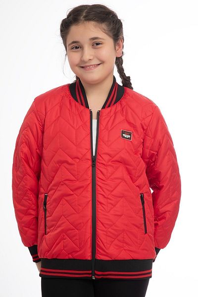 Royalside Girl's Red College Collar Lined Water and Windproof Zippered Pocket Coat Jacket
