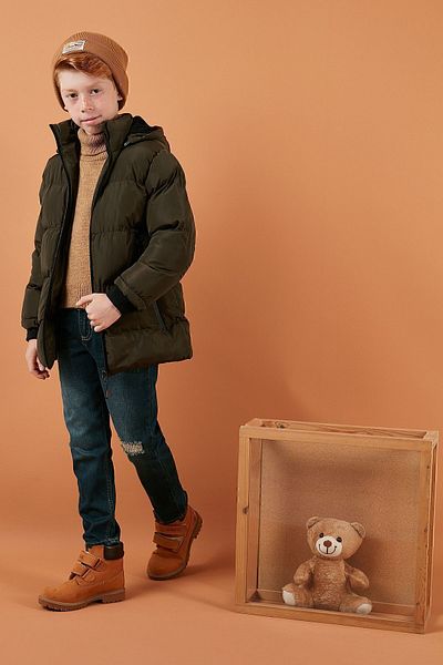 Lela Παλτό Puffer Boy's Coat με βελούδινη επένδυση, αφαιρούμενη κουκούλα, 5763038