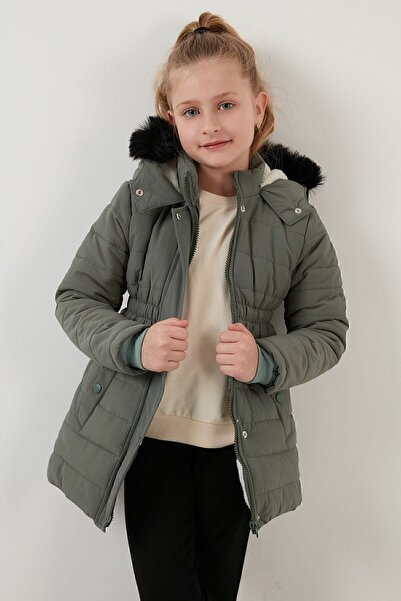 Lela Girl's Coat with Faux Fur Collar Plush Lining Hooded Pocket Coat 6035030