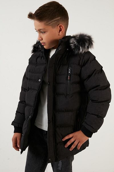 Lela Plush Lined Removable Hooded Winter Coat with Pockets Boys' Coat 5760024