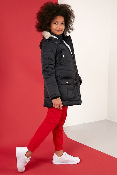 Lela Girl's Coat with Faux Fur Collar and Plush Lining and Hooded Pocket 6034040