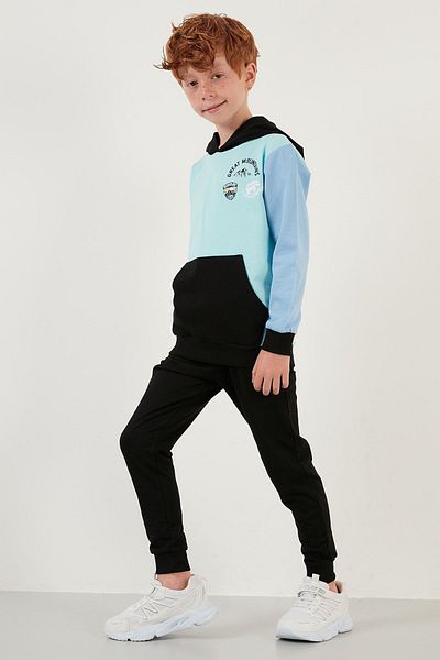 Lela Boy's Sports Set - Hood, Kangaroo Pocket, 100% Cotton, Color Block 59215402