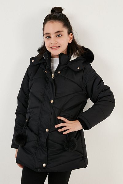 Lela Пухено палто за момичета с плюшена подплата и качулка Палто за момичета 6035034