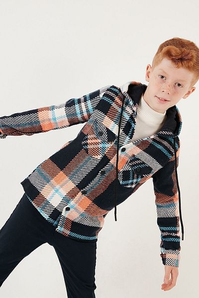 Lela Карирана зимна риза Lumberjack с качулка и двоен джоб, риза за момче CF24W81781