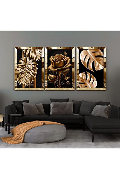 Harikabirev HARİKABİREV - Combinație de trandafiri aurii și negri - Pictură MDF cu cadru din plexiglas KRFZ