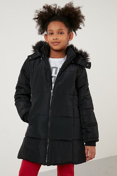Lela Girl's Coat with Faux Fur Collar and Plush Lining and Removable Hood 5760043