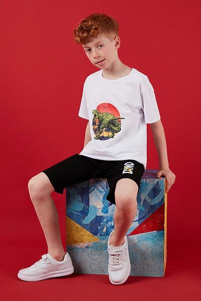 Lela Set de pantaloni scurți pentru partea de sus și de jos, cu decor normal, din bumbac, costum băieți6212017