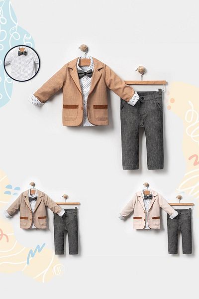 LULU Kids Fiú öltöny dzseki - 4 darabos kaspikus csokornyakkendővel és Slopettel