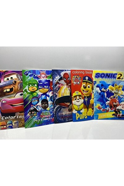 afreyz oyuncak Boyama Kitabı Pijamaskeliler Paw Patrol Sonic Cars Şimşek Mcqueen Örümcek Adam Boyama Kitap 5’li Set