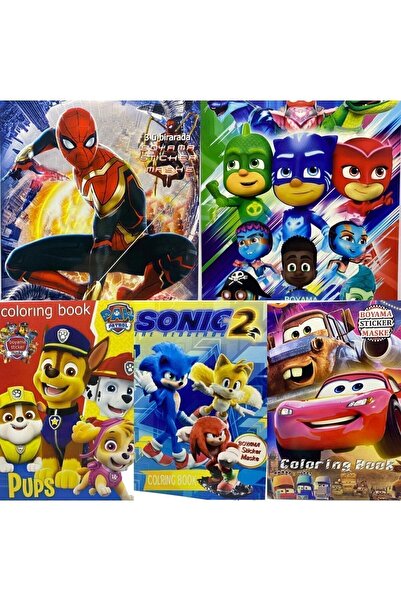 afreyz oyuncak Boyama Kitabı Pijamaskeliler Paw Patrol Sonic Cars Şimşek Mcqueen Örümcek Adam Boyama Kitap 5’li Set