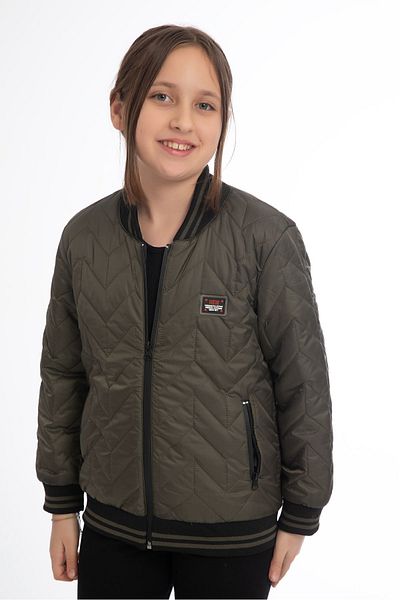 Riverstorm Girl's Khaki College Collar Lined Water and Windproof Zippered Pocket Coat Jacket
