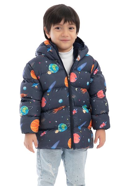 Riverstorm Boy's Fleece Hooded Planet Star Patterned Winter Puffer Jacket & Coat & Parka