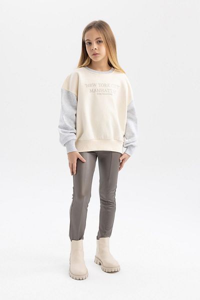 DeFacto Girl's Soft Feather Printed Sweatshirt - Crew Neck B4674a823wn