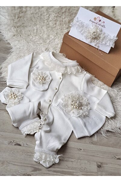 çiğdem kaya design Special Design Pearl Stone Ecru Baby Hospital Exit Set