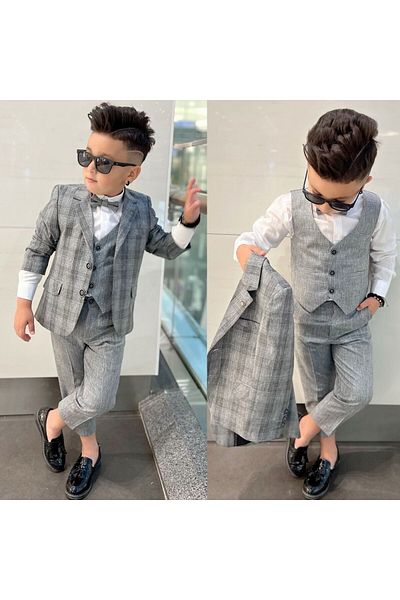 rainkids Plaid Patterned Covered Jacket and Vest - 3-Piece Classic Set RKKC4001