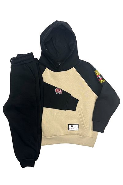 Cloise Σετ παιδικής φόρμας 3 Thread Raglan Sleeve Hooded Μαύρο-Μπεζ