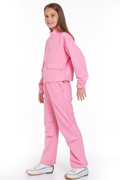 zepkids Dark Pink Colored Girl's Tracksuit Set with Zipper and Drawstring Rubber Detail