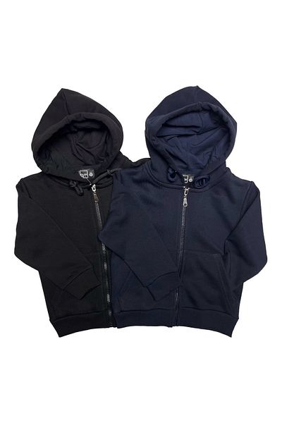 Cloise Детски жилетка с качулка и джобове, 3 нишки, без повдигане и джобове, черна