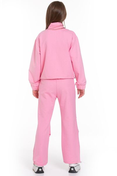 zepkids Dark Pink Colored Girl's Tracksuit Set with Zipper and Drawstring Rubber Detail