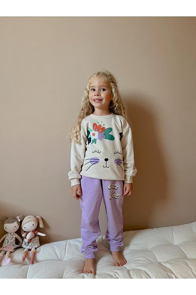 YİGİT BUTİK Cat Printed Set for Girl