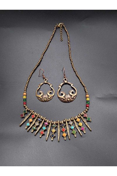 takitokaciniz Brass Material Necklace Earrings Set
