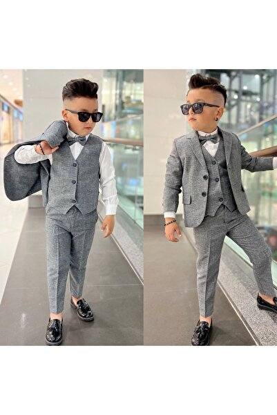 rainkids Kapaklı Düz Kumaş Yelekli 3 lü Klasik Takım RKKC4002