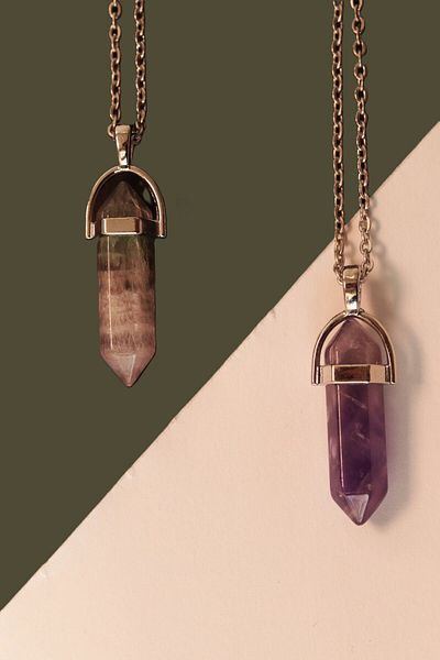 CessNova Fluorite - Amethyst Nail Natural Stone Lover, Friend, Couple Necklace