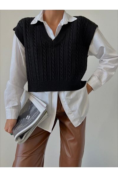 LİBASSİNİ Women's Hair Knit V-Neck Crop Sweater