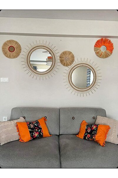 BOHEM Dekoratif Aynalar 2 Adet 70cm Bambu Ayna