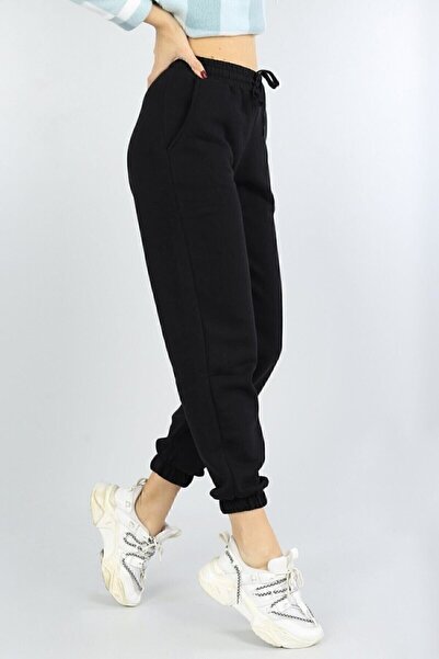 ronay giyim Dámské černé tepláky Jogger s vysokým pasem