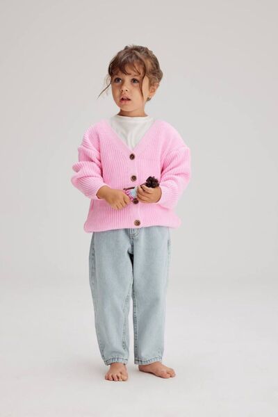 Lolliboomkids Pink Knitwear Cardigan and Mom Jean - Girl's Set 2 Pieces